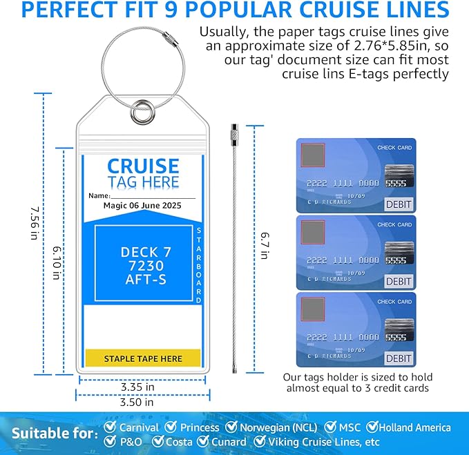 8 Pack Cruise Luggage Tag Holders for Carnival, NCL, Princess, MSC, Norwegian Cruise Ship Essentials Must Haves 2025 & 2026 by FUNMCAN, Clear Plastic Tags Cruise Travel Essentials with Waterproof