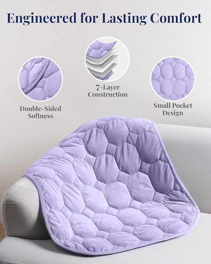 Kivik 7lbs Weighted Lap Blanket for Adults, Ultra Soft Weighted Lap Pad, Small Cozy Heavy Blankets for Sleeping & Relaxing, Machine Washable, Light Purple, 24 x 29 Inches