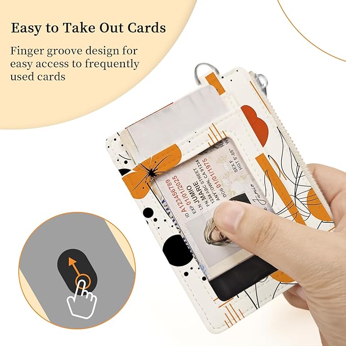 Hancynir Slim Wallet Women Credit Card Holder Abstract Boho Flower RFID Small Mini Card Case Front Pocket PU Leather Thin Travel Zipper Coin Cash ID Window Ladies Female Wallet Gifts
