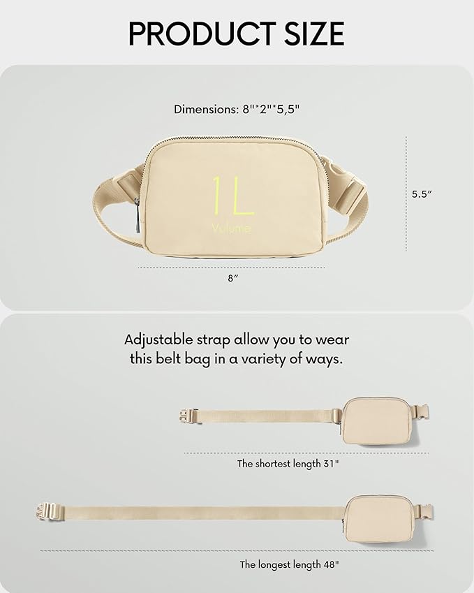 ODODOS Unisex Mini Belt Bag with Adjustable Strap Small Fanny Pack for Workout Running Traveling Hiking, Ivory