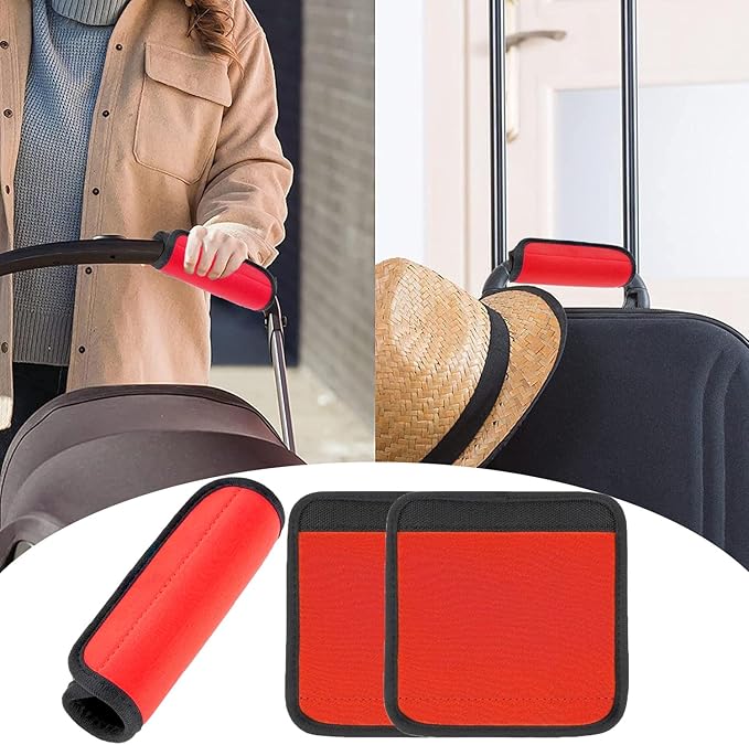 2 Pack Luggage Handle Wraps, Soft Handle Covers for Suitcase, Handle Wrap for Carry On/Bag, Travel Accessories for Luggage (Red)