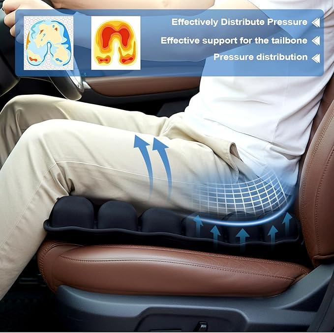 Portable Inflatable Seat Cushion, Airplane Travel Cushion Kit with Storage Pouch, Eye Mask & Earplugs, Fits Airplane Seat/Car/Office/Chairs (49 Air Cells)