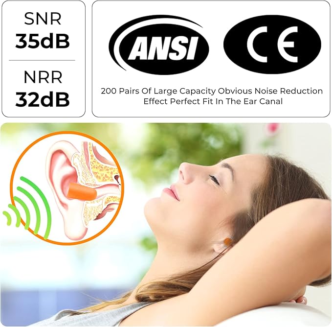 500Pairs Foam Earplugs, 32dB Disposable Noise Reduction Ear Plugs, Hearing Protection Bulk Ear Plugs for Shooting Range, Work, Travel,Concert