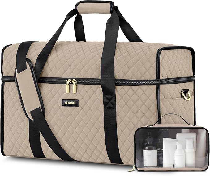 Weekender Travel Duffle Bag for Women: Overnight Bags with Shoe Compartment Carry on Bags for Airplanes with Toiletry Bag Weekend Yoga Gym Bag with Wet Pocket Nude Black