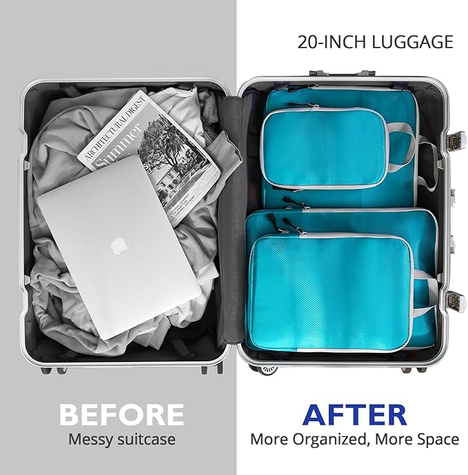 Compression Packing Cubes, 10 Set Packing Cubes for Travel Compression, Lightweight Compressible Package Organizer for Carry On and Suitcases, DustyBlue and Grey