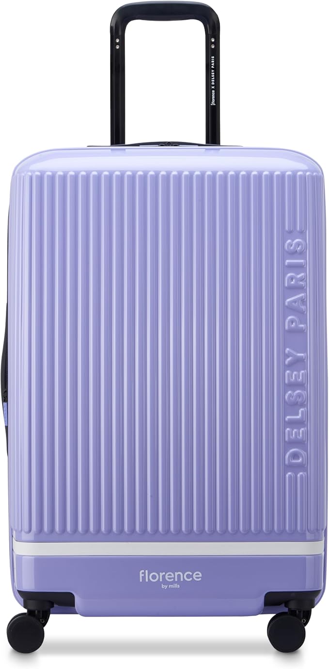 florence by mills Spin Me Away Hardside Expandable Luggage with Spinner Wheels, Lavender, Checked-Medium 24 Inch