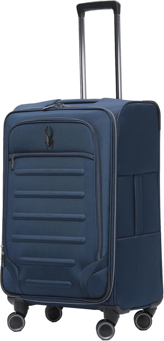 Spyder Pivot 26 Inch Expandable Softside Spinner Checked Luggage with 360° Spinner Wheels (True Navy, Medium Checked)