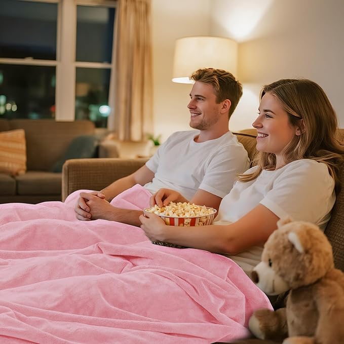 LOOBANI Waterproof Blanket for Bed: Reversible Leakproof Full/Queen Bed Blankets 80" x 90", Soft Flannel & Coral Fleece Bed Blanket Water Resistant for Couch Sofa Cover, Movie Time, Camping, Pink