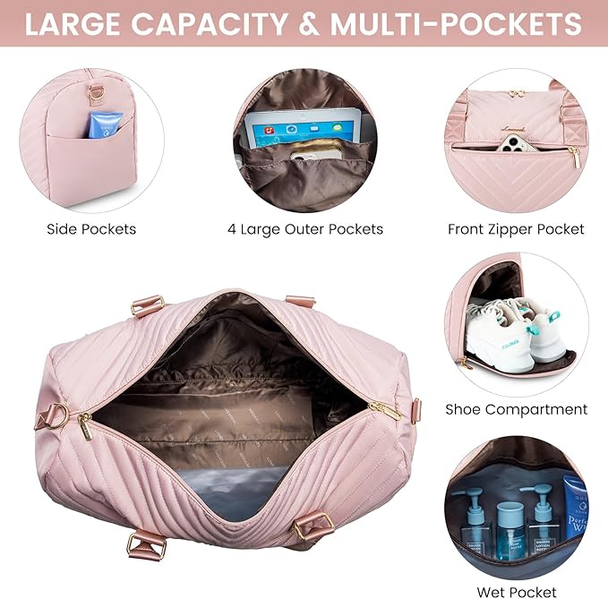 LOVEVOOK Travel Duffle Bag, Weekender Bag for Women with Toiletry Bag, Carry on Overnight Bag with Shoe Compartment, Gym Duffel Bag with Wet Pocket, Mommy Hospital Bags for Labor and Delivery