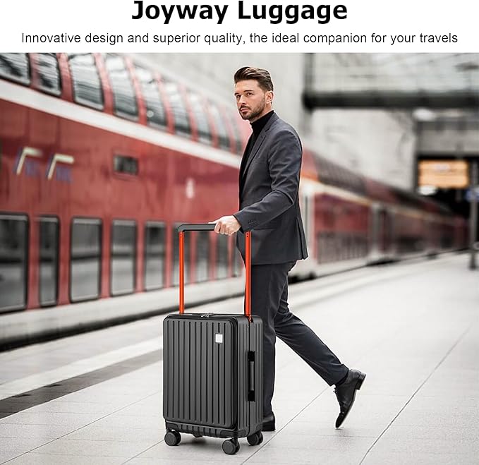 Joyway Hardshell Carry on Luggage with Front Pocket, Lightweight Hardside 20 Inch Suitcase with Spinner Wheels and TSA Lock (Black, Carry on Luggage-20 Inch)