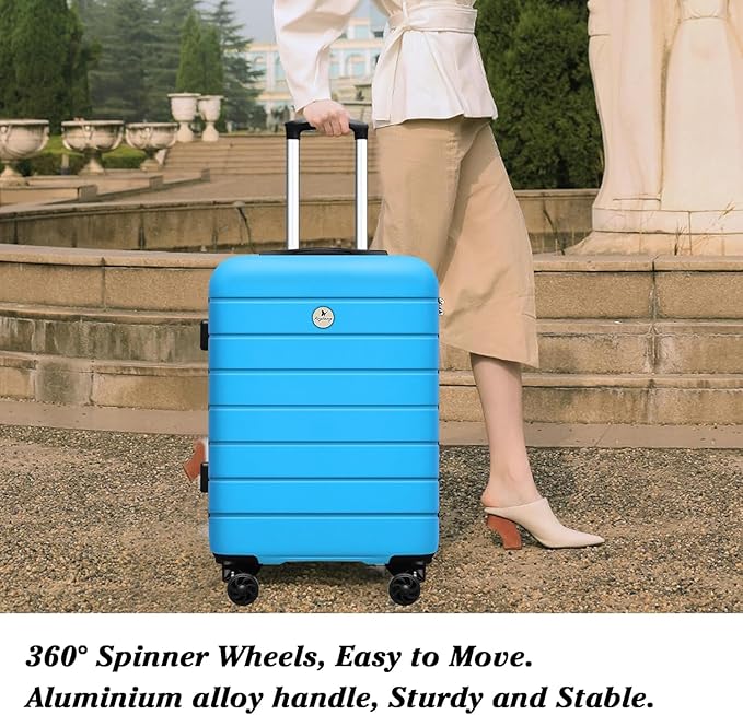 Classic 3-Piece Luggage Set with TSA Lock, Lightweight Suitcase with Spinner Wheels, Hardshell Expandable Carry-On Luggage, 20/24/28 inch, Blue