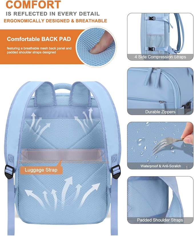 Capolo Travel Backpack for Women Men Waterproof Laptop Backpack Airlines Approved Carry On Backpack Bag Computer Bookbag for Business, Work, Traveling Fits 15.6 Inch Laptop(Blue)