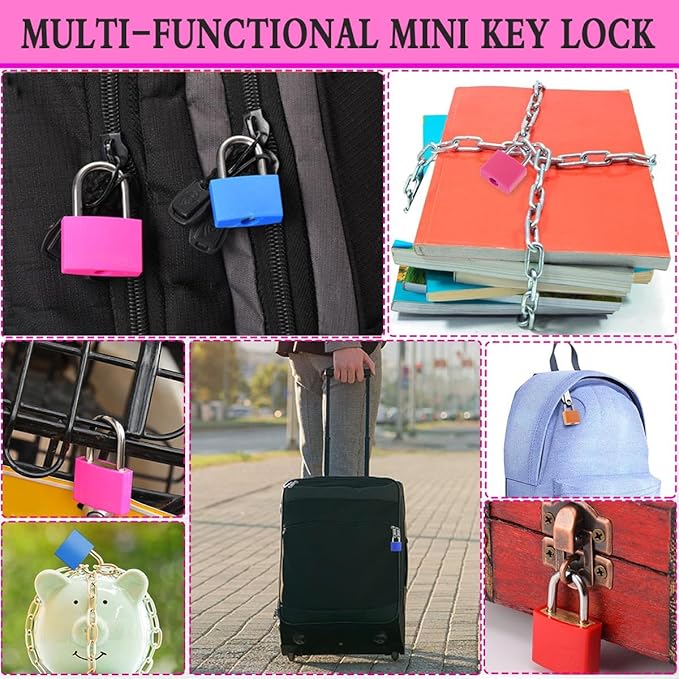 3 Pcs Small Locks with Keys,Multicolor Mini Key Locks, Plastic-Covered Copper Keyed Padlock for Luggage, Backpack, Gym Locker, Suitcase, Boxes