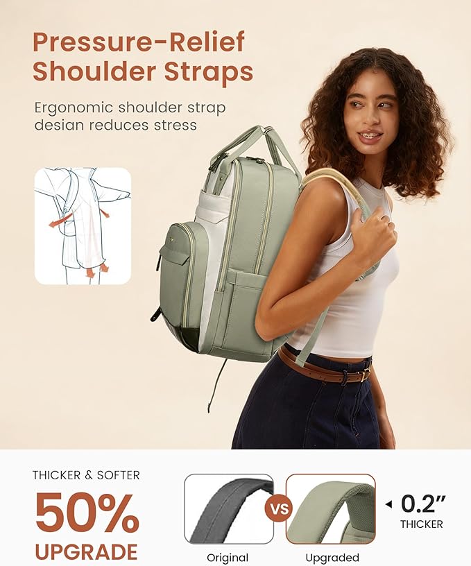 LOVEVOOK Laptop Backpack for Women with Giant Tumbler Holder Pocket,17.3 inch School College Bookbag Nurse Teacher Backpack,Work Travel Backpack Purse Laptop Computer Bag,Beige-Off-white-Earthy yellow