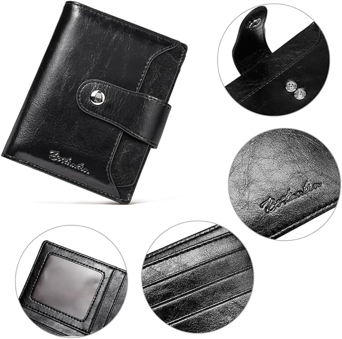BOSTANTEN Women Leather Wallet RFID Blocking Small Bifold Zipper Pocket Wallet Card Case Purse with ID Window