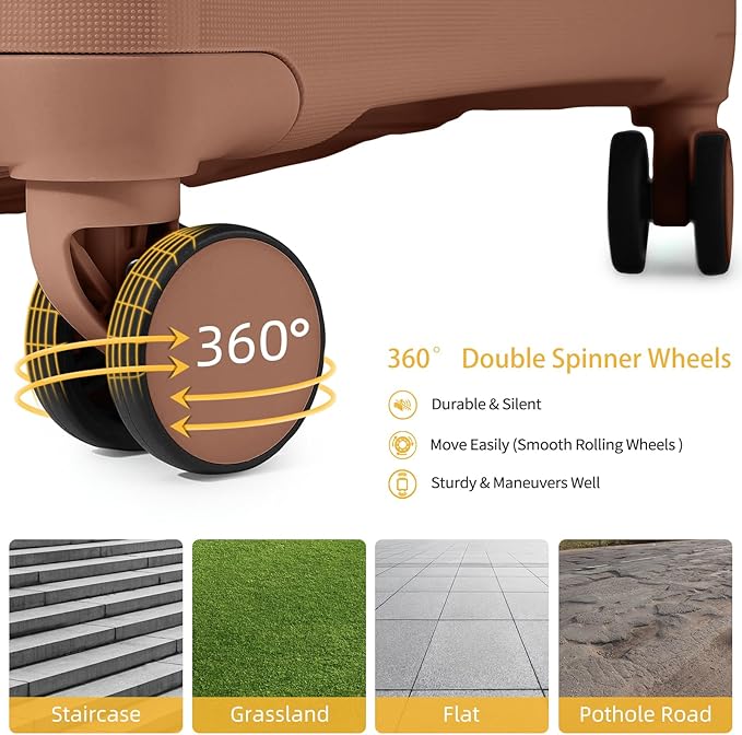 LARVENDER Luggage Sets 3 Piece, Hardside PP Carry On Suitcase with 360° Spinner Wheels TSA Lock Luggage Sets for Women, Mocha
