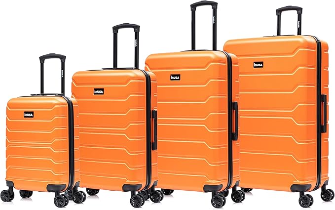 InUSA TREND Luggage with Spinner Wheels | Durable Lightweight Hardside Suitcase, Travel Sets with Handle and Trolley | (20in, 24in, 28in, 32in) 4 Piece Set | Orange