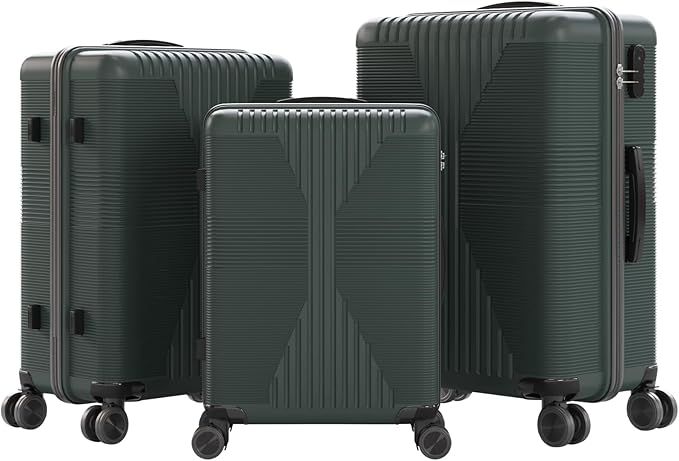 Karl home Luggage Sets 3 Piece, PP Hard Case Suitcase Set with Built-in Lock Spinner Wheels, Lightweight Durable Carry on Luggage for Business Travel - Dark Green (20"/24"/28")