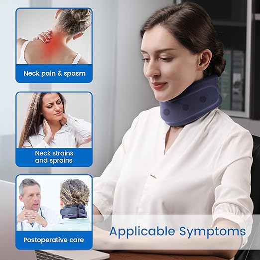 Velpeau Neck Brace for Neck Pain and Support - Soft Cervical Collar for Sleeping, Snoozing, Sleeping Upright, Anti-Snoring, Sleep Apnea for Women & Men (Blue, Enhanced Version, XL: 16.5-18.7"/4")