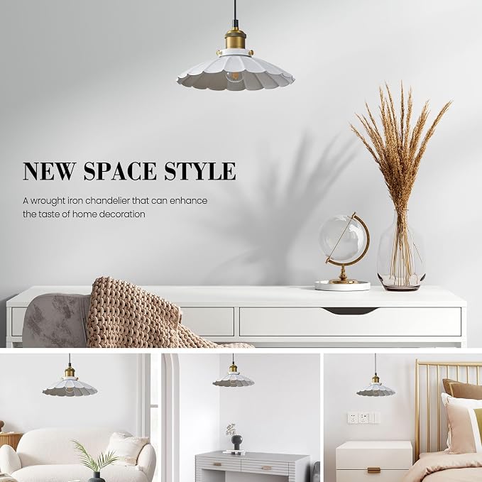 White Pendant Lights, Modern Hanging Lamp with 9.8 Inch Industrial Shade for Kitchen Island, Farmhouse Pendant Lights Kitchen Island 6.5Ft Adjustable Cord Pendant Light Fixtures