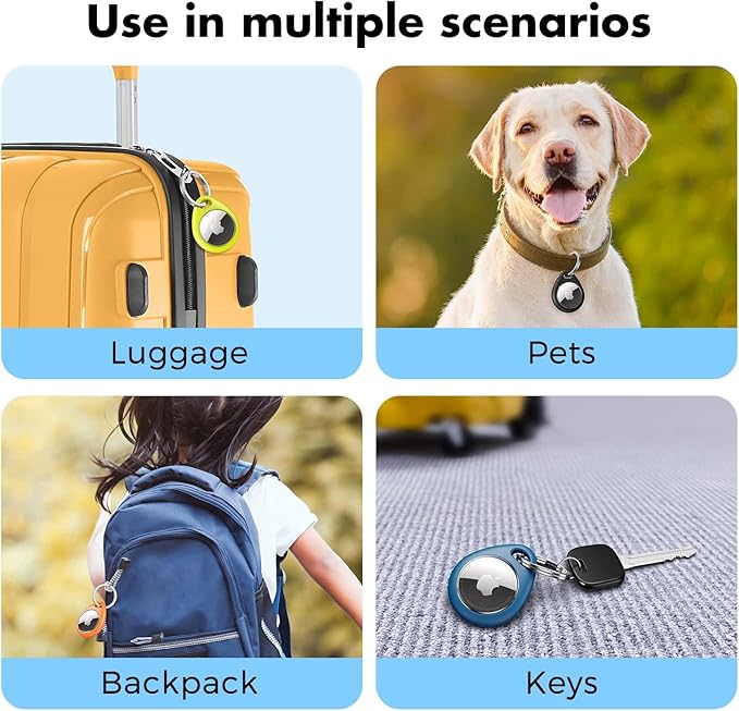 UNBREAKcable for Apple AirTag Holder - 4 Pack [Fit Tightly Design] [Easy to Install] [Hold Air Tag Securely] Waterproof TPU Shell Protective Case with 304 Stainless Steel Keychain Key Ring