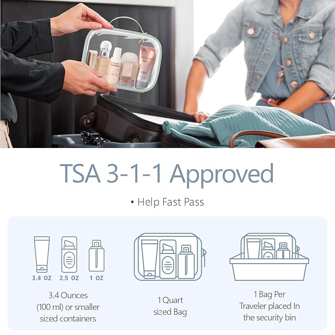 PACKISM TSA Approved Toiletry Bag 3 Medium, 3-1-1 Compliant Clear Makeup Bag with Handle, Quart Size Toiletry Bags Fit Carrv-on Travel Essentials, Water Resistant PVC, Laurel Green