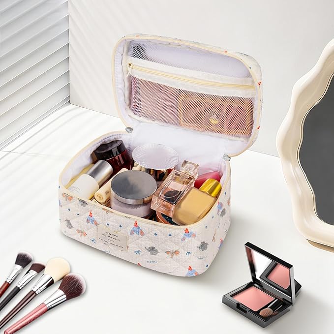Large Makeup Bag, Cute Cosmetic Bag for Women Girls, Floral Coquette Aesthetic Toiletry Bag, Travel Make Up Organizer Bag (Small Elephant)