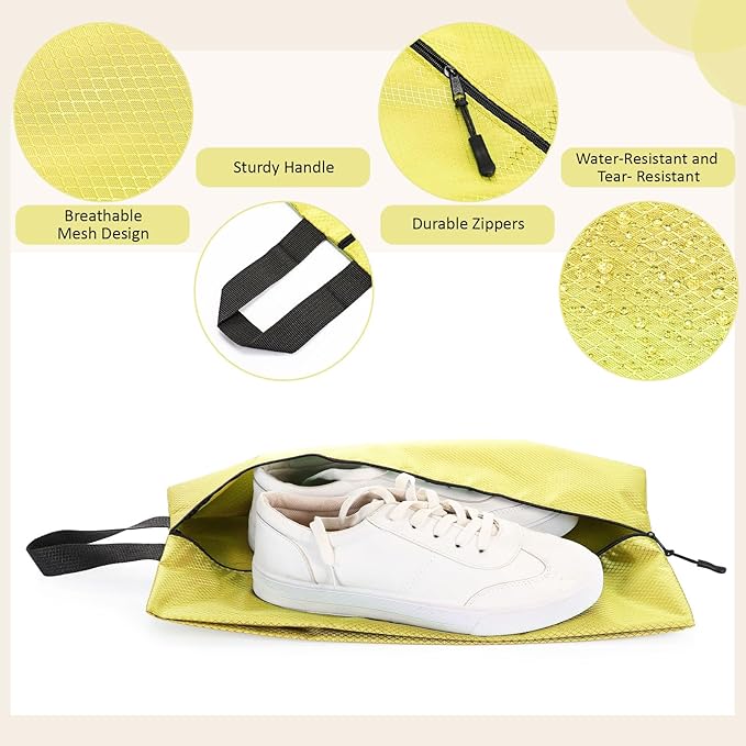 6 Pcs Travel Shoe Bags with Zipper Portable Suitcase Shoe Organizer Packing for Men Women Nylon Multicolor(L,Yellow)