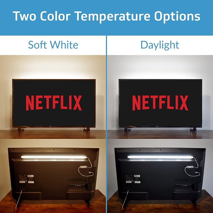 TrueColor USB LED Under Cabinet Light Bar, Frosted Cover, 8 in, Daylight | Easy install, adhesive & mounting brackets included, 100,000 hr lifetime, backlight for monitors, TVs & more