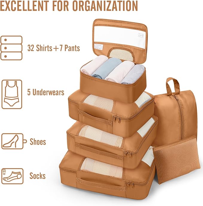Veken 8 Set Packing Cubes for Travel Essentials, Suitcase Organizer Bags in 4 Sizes, Carry-On Luggage Accessories with Large Laundry & Hanging Toiletry Bag, Must-Have for Airplane, Road Trip & Camping