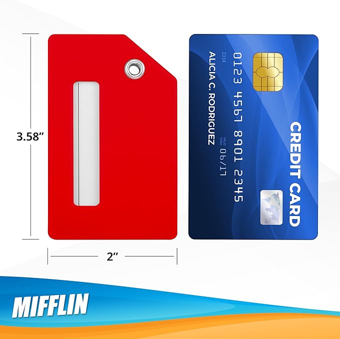 Mifflin-USA Silicone Luggage Tags (Red, 2 Pack) with Plane Embedded Design & Name ID Card; Bright Colors to Quickly Find Your Bag