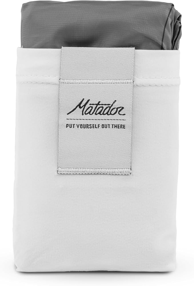 Matador Pocket Blanket 4.0 - White (Seats 2-4); Foldable Picnic and Concert Blanket; Sand Proof Beach Blanket with Stakes; Picnic Tarp, Outdoor Blanket for Grass