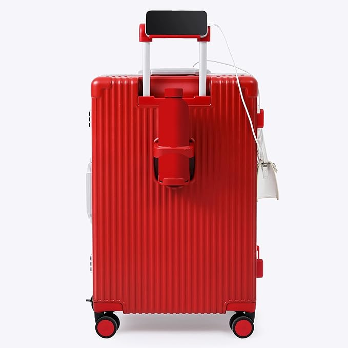 Nobl Travel Zipperless Check In Suitcase - Aluminum Frame, Medium Check In luggage 27x17.5x10.4 Airline Approved by Noble Travel - Polycarbonate Shell - TSA Locks, 360° Spinner Wheels - Cherry Red