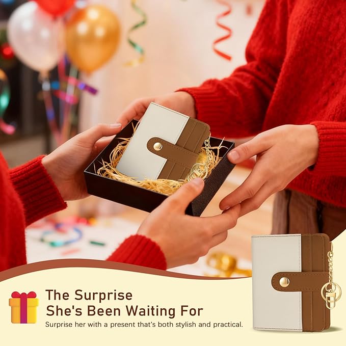Jogjam Small Ladies Wallet, Rfid Slim Thin Compact Credit Card Women Wallet, PU Leather Bifold Cash Wallet, Zipper Coin Pocket & ID Window, Female Gifts Beige and Brown