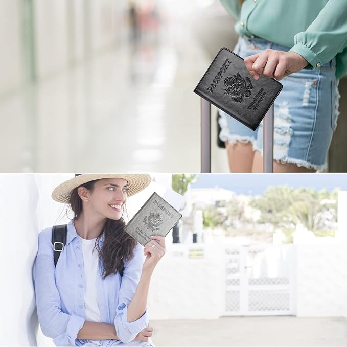 Eoehro Passport Holder for Travel Essentials-2Pack, Passport Wallet Cover Case for Travel Must Haves Accessories,Passport Book Holders for Women and Men