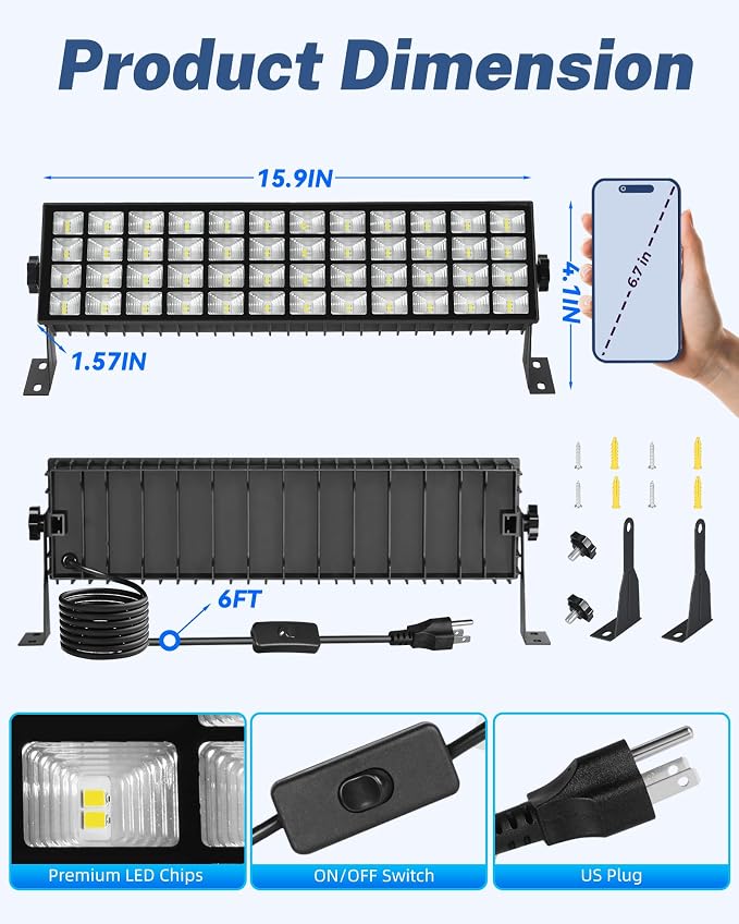 4 Pack LED Shop Lights, 100W 14000LM 6000K Plug in Garage Light Waterproof | 6FT Power Cord, IP66, Work Bench Lighting for Garage, Workshop, Warehouse, Outdoor, Yard, Garden