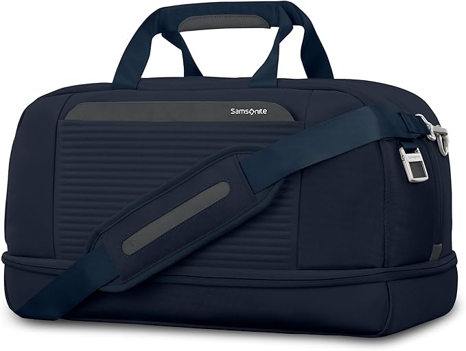 Samsonite Paralux Weekender Duffel Bag, Travel Carry-On Bag with Wide Opening, Drop-Bottom Shoe & Laundry Compartment, AirTag Holder, StackIt Strap - Business & Leisure Travel Bag