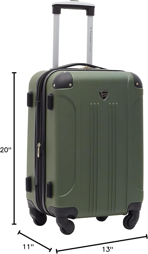 Travelers Club Chicago Hardside Expandable Spinner Luggage, Thyme Green, 22" Carry-On