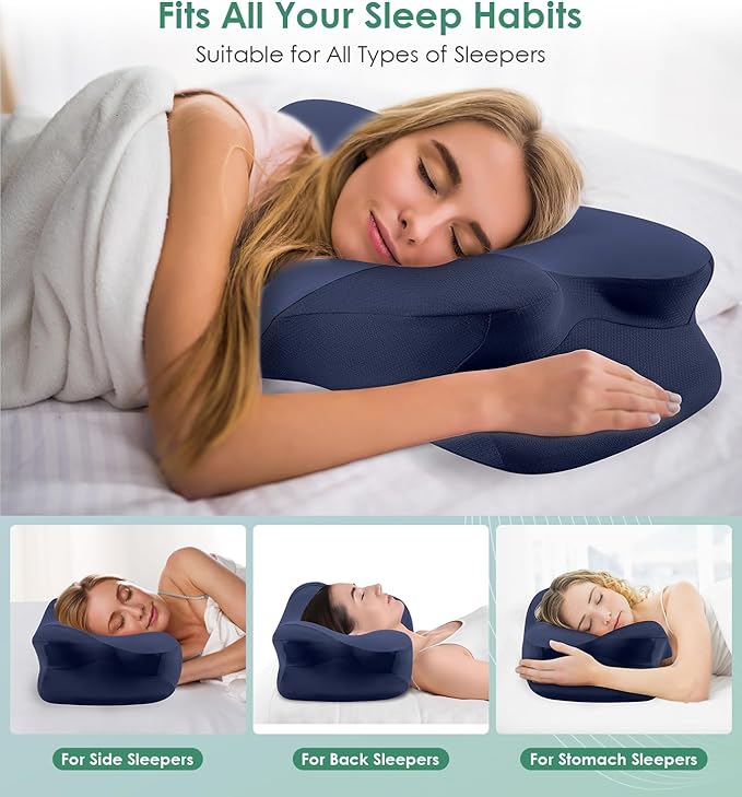 DONAMA Cervical Pillow for Sleeping, Contour Memory Foam Pillow for Neck and Shoulder Support, Ergonomic Neck Pillow for Side Back Stomach Sleepers, Bed Pillows with Cooling Pillowcase