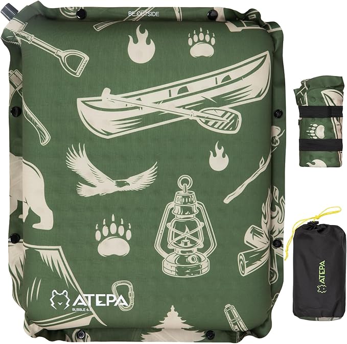 ATEPA Inflatable Seat Cushion, Self-Inflating Portable Stadium Airplane Travel Foam Cushion Pad for Camping, Sports Events, Outdoor
