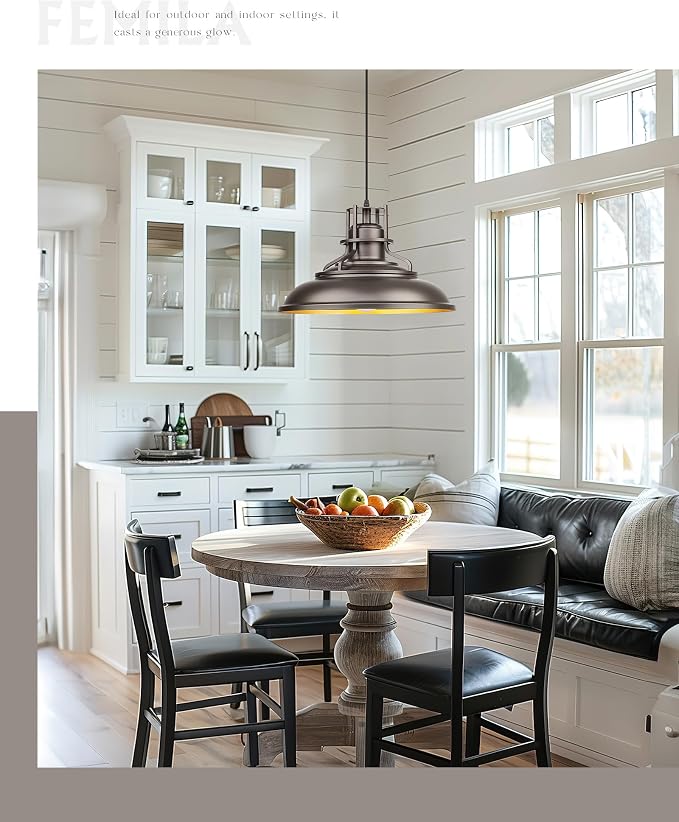 FEMILA 18" Outdoor Pendant Lights for Porch, Farmhouse Pendant Light, Barn Vintage Hanging Light Fixture for Kitchen Island, Adjustable Height,Oil Rubbed Bronze Finish, 4FY15-MP-L ORB