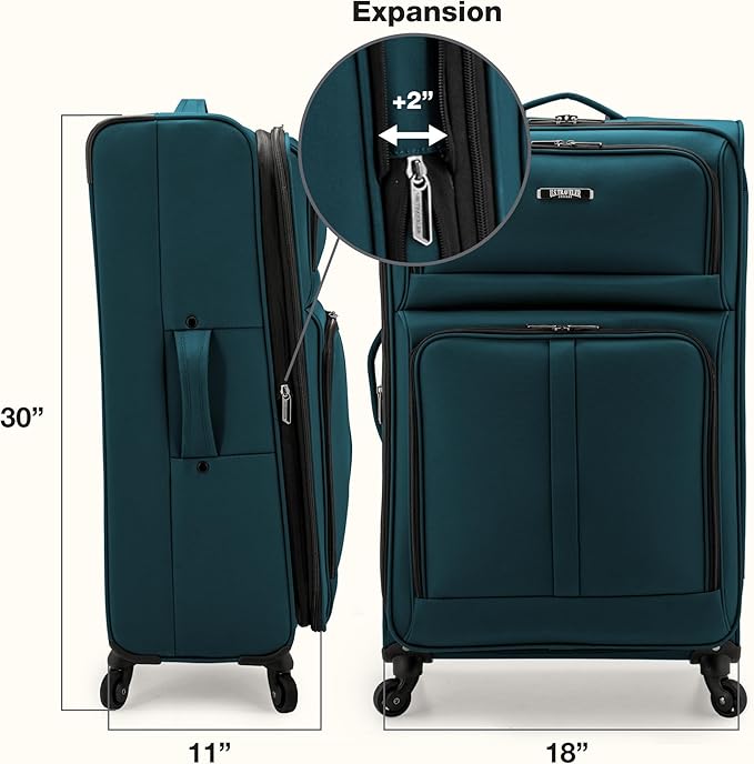 U.S. Traveler Anzio Softside Expandable Luggage with Spinner Wheels, Teal, 30-Inch Large