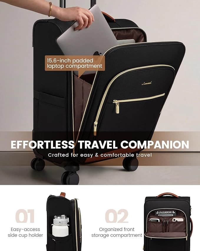 LOVEVOOK Carry On Luggage 22x14x9 Airline Approved, 20 Inch Softside Suitcases with Wheels, Lightweight Spinner Carry on Suitcase with TSA Lock, Water-Resistant Large Capacity Luggage for Travel
