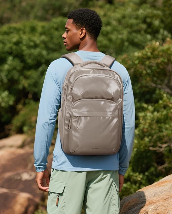 BAGSMART 30L Travel Backpack, 15.6 Inch Carry On Backpack Flight Approved, Water Resistant Weekender Bag Daypack, Camel
