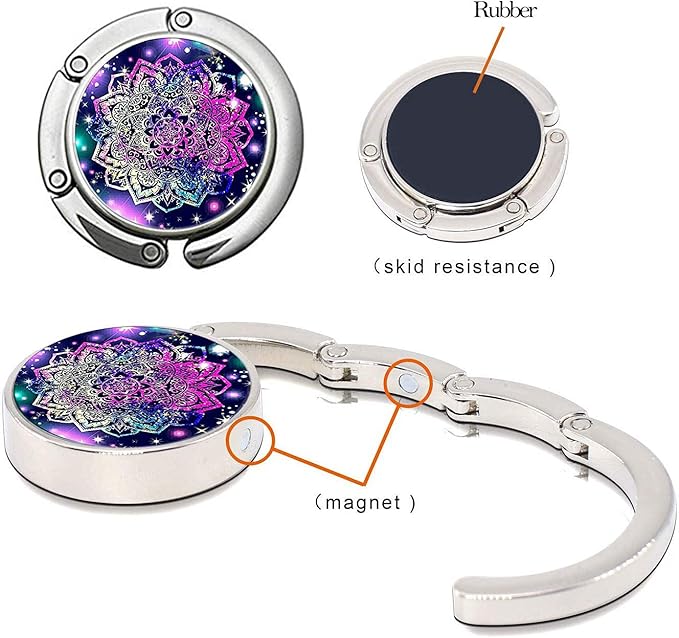Bosketo Foldable Purse Hook Womens Bag Table Hanger Collection Desk Hooks for Purse (3pack Mandala-Hook)