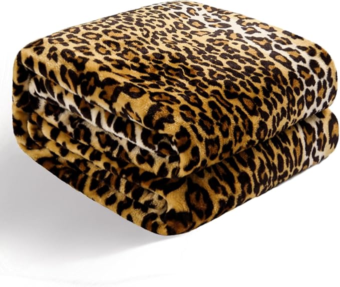 Bnuitland Leopard Print Fleece Flannel Throw Blanket, 300 GSM Double Sided Fuzzy Fluffy Throw for Bed Sofa Couch Travel, Super Soft Lightweight Cheetah Print Blanket for Adults/Baby/Pets, 50×40 inch