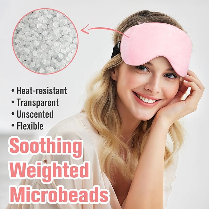 Heated Eye Mask, Microwave Moist Warm Compress for Eyes, Cooling Soothing Weighted Eye Mask for Sleeping, Reusable Sleep Eye Mask for Home & Office, Hot and Cold for Eye Relaxation (Pink)
