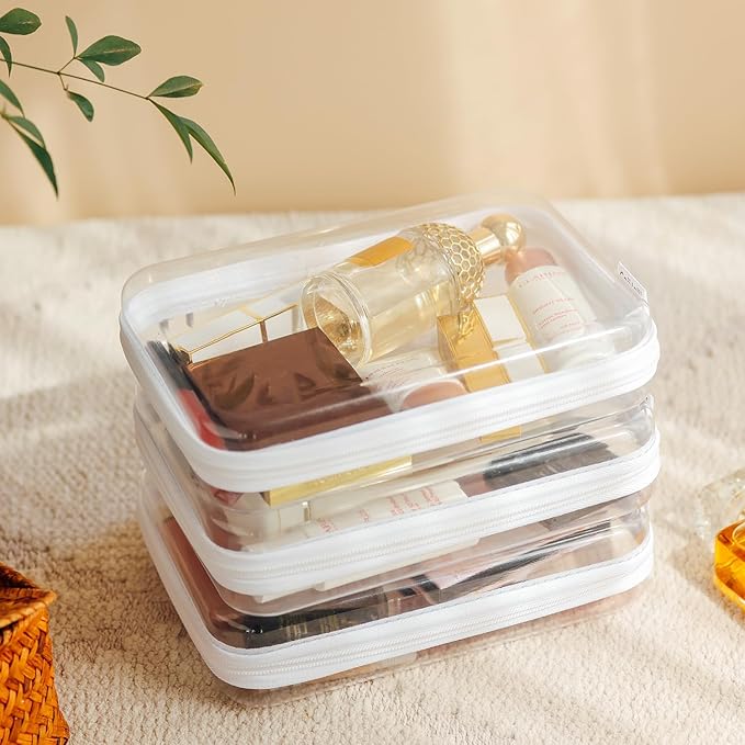 CoiiJoii 6PCS Clear Hard Shell Zipper Case,Portable Cosmetic Bag with Zipper,Kid's Toy Storage Organizer Bins,Hard Plastic Case,Clear Bags for Organizing