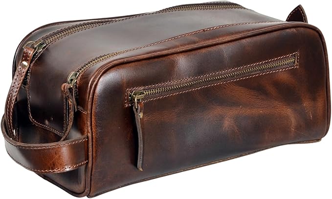 Leather Toiletry Bag for Men With Waterproof Lining, Grooming Travel Kit, Mens Toiletry Bag, Mens Leather Shaving Bag, Handcrafted Vintage Shaving Kit (Combo of 4 Items)