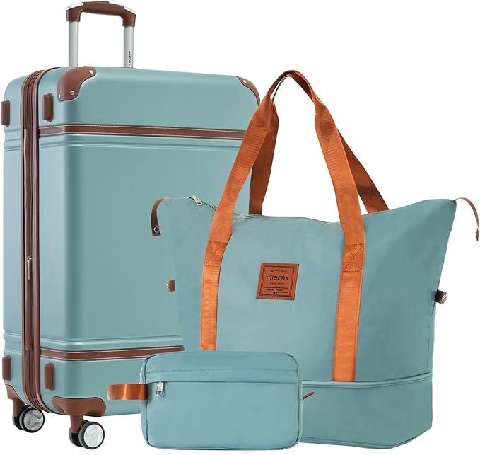 Merax 24 Inch Checked Luggage, Expandable Suitcase with Spinner Wheels, Hard Shell Vintage Luggage Set with TSA Lock(Green)